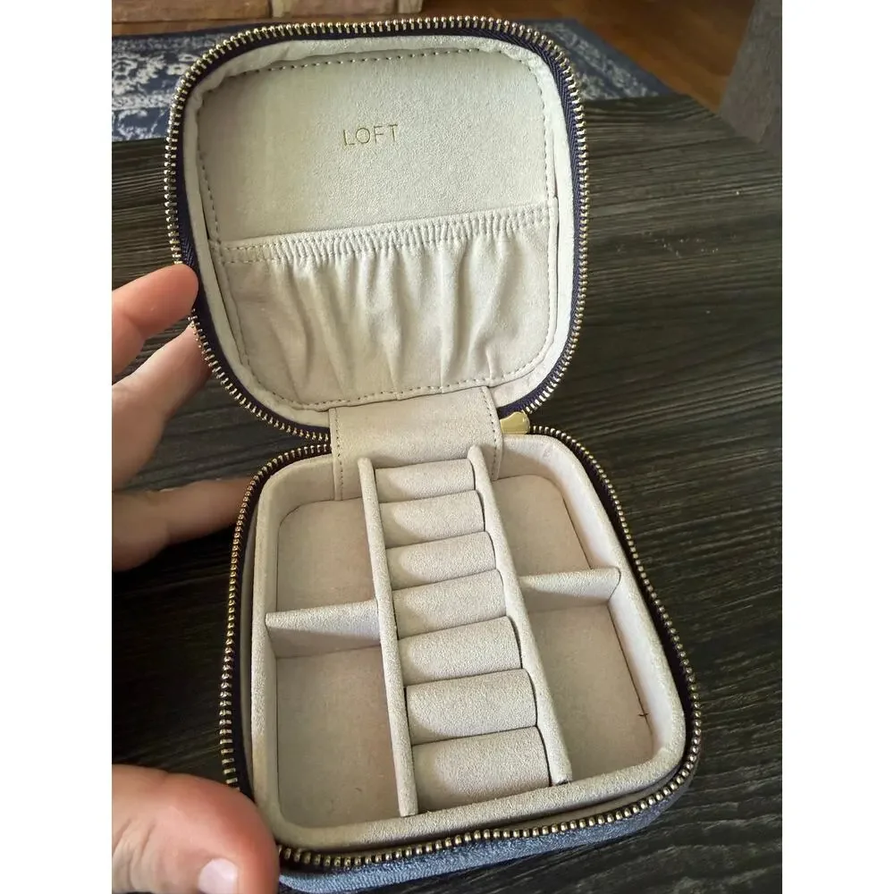 The Loft Dusty Blue Velvet Travel Zip Around Jewelry Case